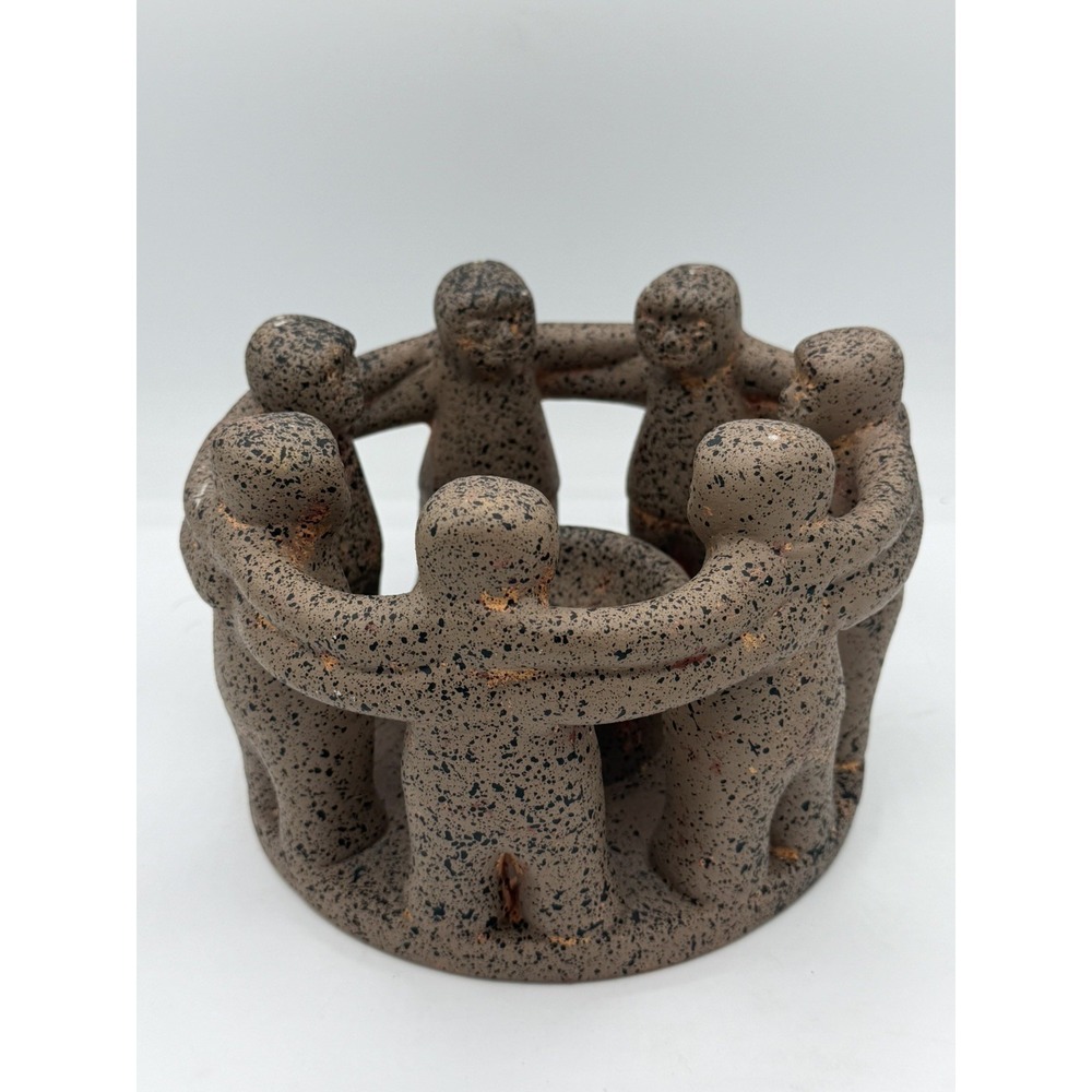 VTG Circle of Friends Candle Holder 7 Friends 1999 Mexican Folk Art Pottery Art